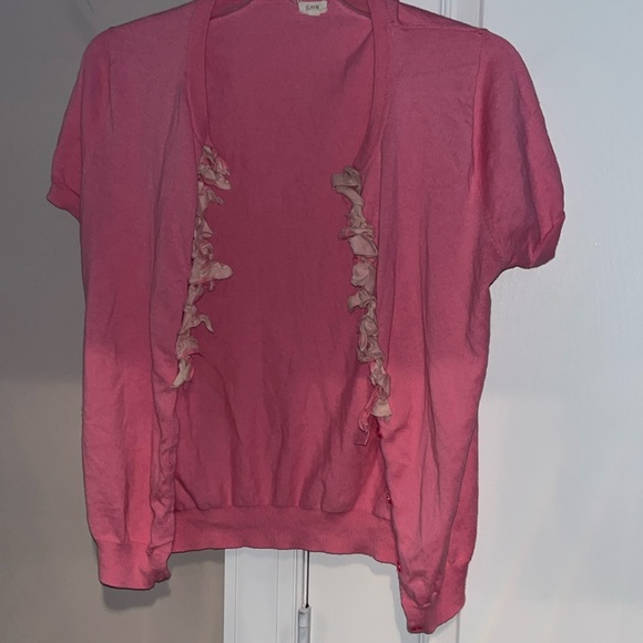 J Crew Ruffled Cardigan pattern pink Small - Picture 1 of 4